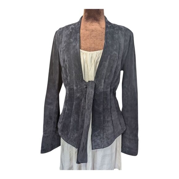 DANIER Plum Genuine Suede Leather Front Tie Pleated Jacket Size S - Picture 10 of 17